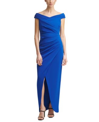 Calvin Klein Off-The-Shoulder Ruched Gown - Macy's
