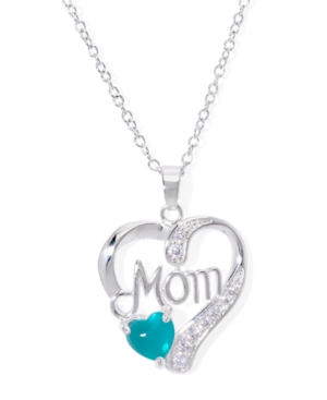 Macy's Simulated Blue Topaz Birthstone Mom Heart Pendant 18" Necklace In Silver Plate In December/simulated Blue Topaz