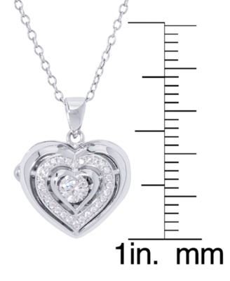 Cubic Zirconia Heart Locket Pendant 18" Necklace in Silver Plate