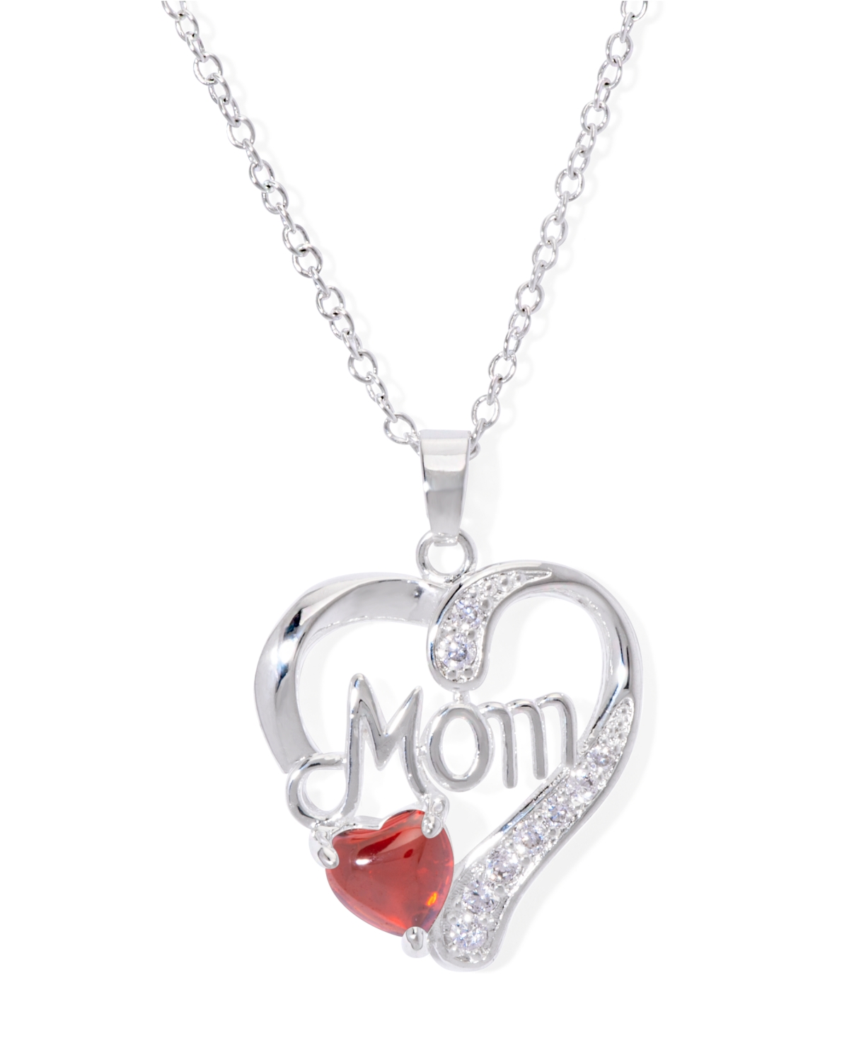 Macy's Simulated Blue Topaz Birthstone Mom Heart Pendant 18" Necklace In Silver Plate In January,simulated Garnet