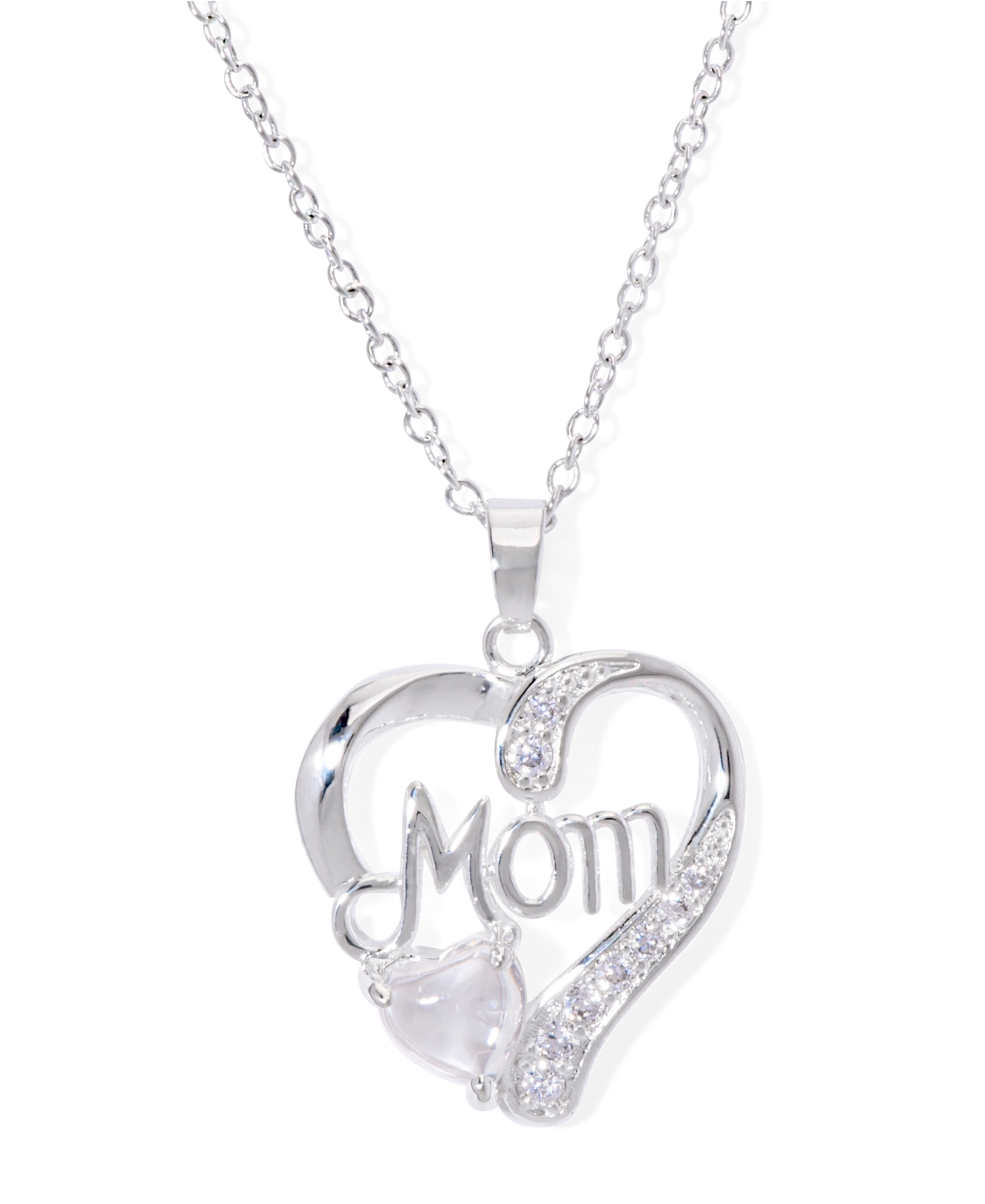 Macy's Simulated Blue Topaz Birthstone Mom Heart Pendant 18" Necklace In Silver Plate In April,simulated Diamond