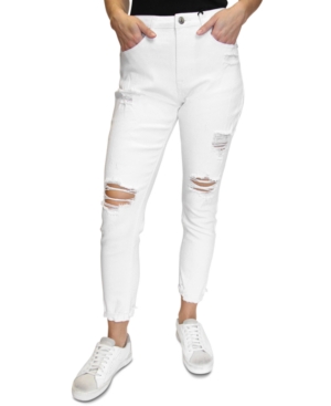 ALMOST FAMOUS JUNIORS' DISTRESSED HIGH-RISE MOM JEANS