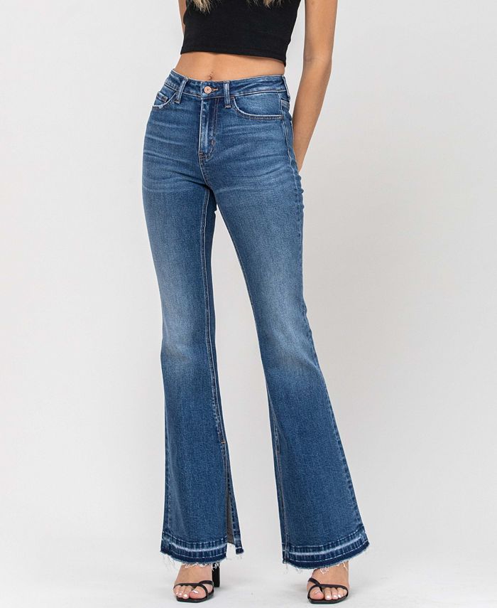 VERVET Women's High Rise Inner Slit Released Hem Flare Jeans - Macy's