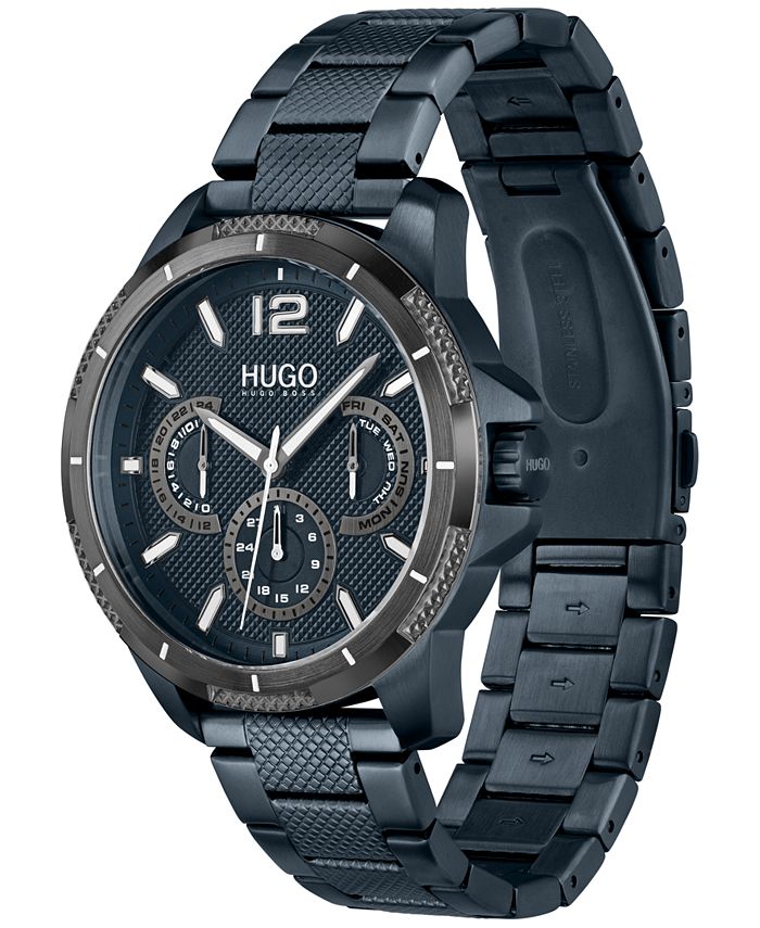 HUGO Men's #Sport Blue Stainless Steel Strap Watch 46mm - Macy's