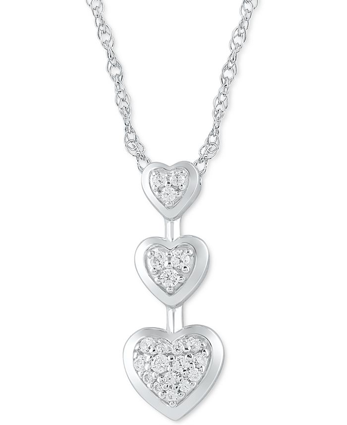 Macy's - Diamond Triple Heart 18" Pendant Necklace (1/10 ct. t.w.) in 10k White Gold