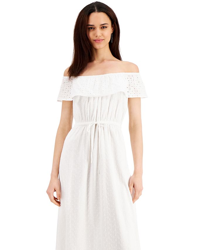 Style & Co Cotton Off-The-Shoulder Eyelet Maxi Dress, Created for Macy ...