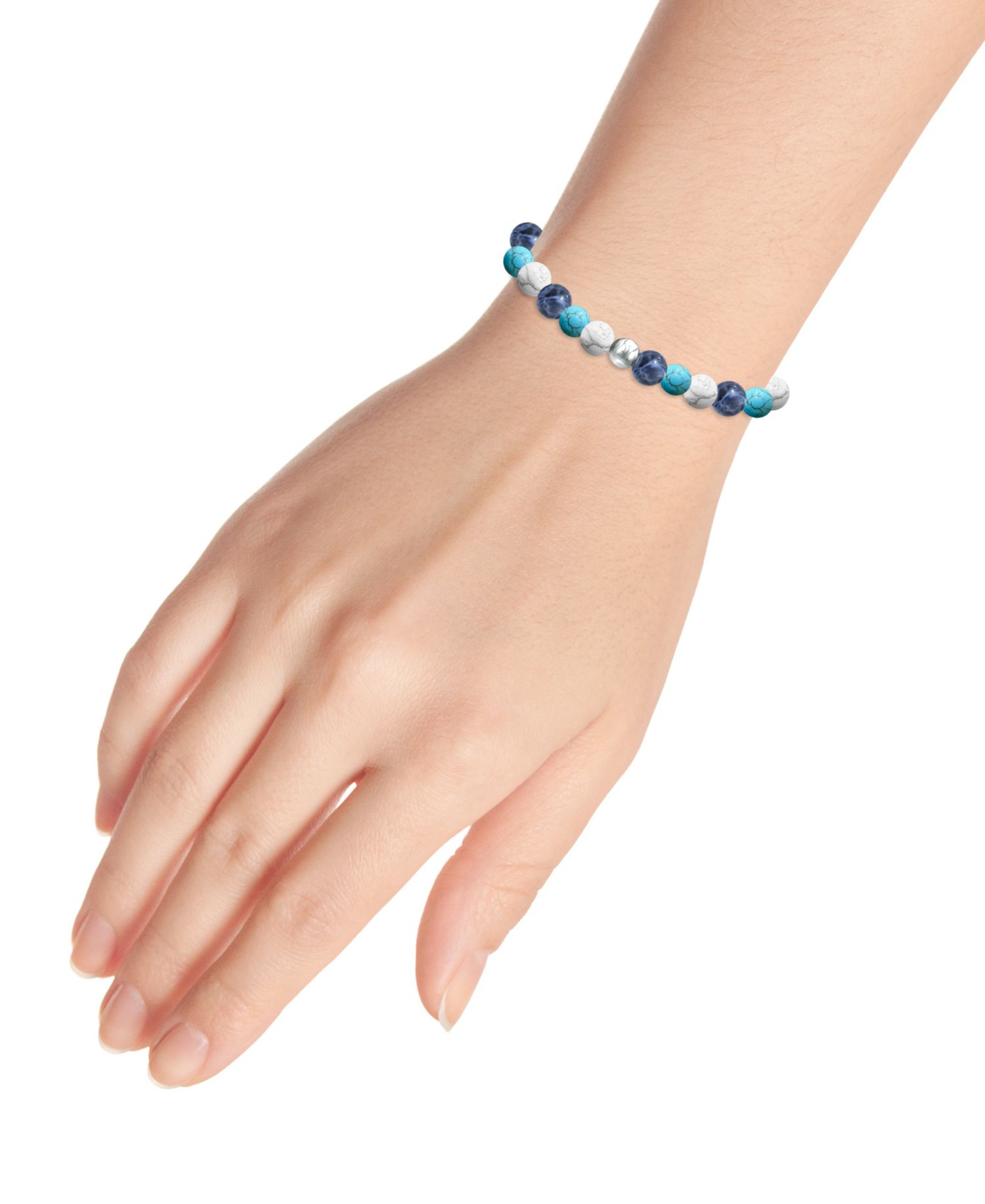 Genuine Stone Bead Stretch Bracelet with Silver Plate or Gold Plate Bead Accent