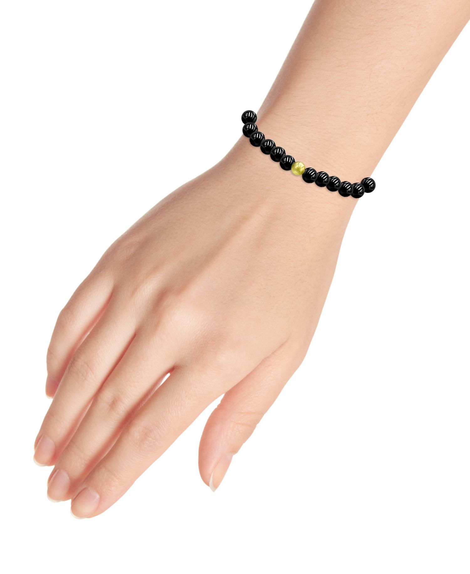 Genuine Stone Bead Stretch Bracelet with Silver Plate or Gold Plate Bead Accent