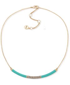 Gold-Tone Turquoise-Colored Crescent Frontal Necklace, 16" + 3" extender