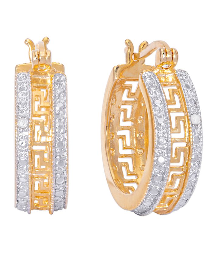 Macy's - Diamond Accent Greek Key Design Huggie Hoop Earrings in Two Tone Gold Plate