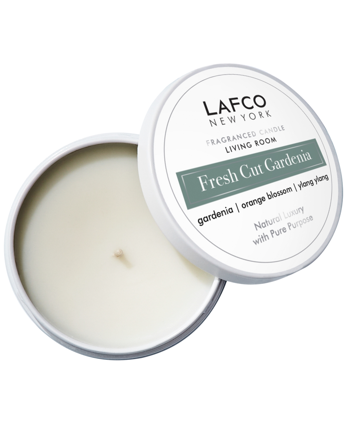 Lafco New York Fresh Cut Gardenia Living Room Travel Candle, 4-oz. In White