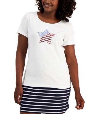 Karen Scott - Petite Rhinestone-Embellished T-Shirt