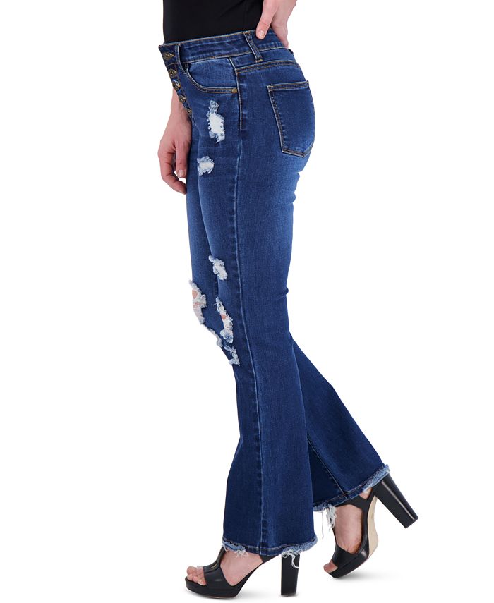 Gogo Jeans Juniors' Exposed Button Flare Jeans - Macy's
