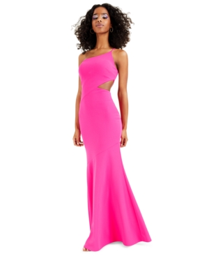 BETSY & ADAM ONE-SHOULDER SIDE-CUTOUT GOWN