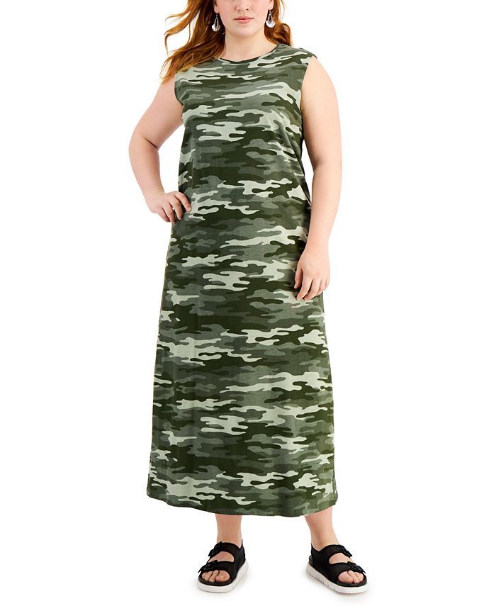 Style & Co Plus Size Cotton Knit Camo-Print Maxi Dress, Created for ...