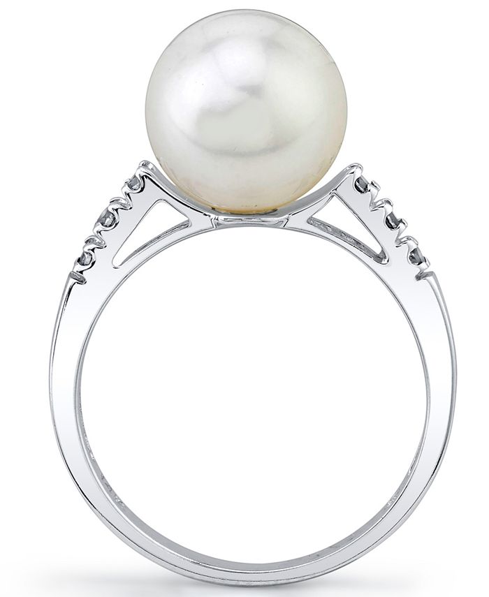 Macy's - Cultured Freshwater Pearl (10mm) & Black Diamond (1/8 ct. t.w.) Ring in 14k White Gold