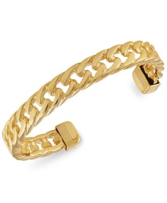 Esquire Men's Jewelry - Curb Link Cuff Bangle Bracelet in 18k Gold-Plated Sterling Silver