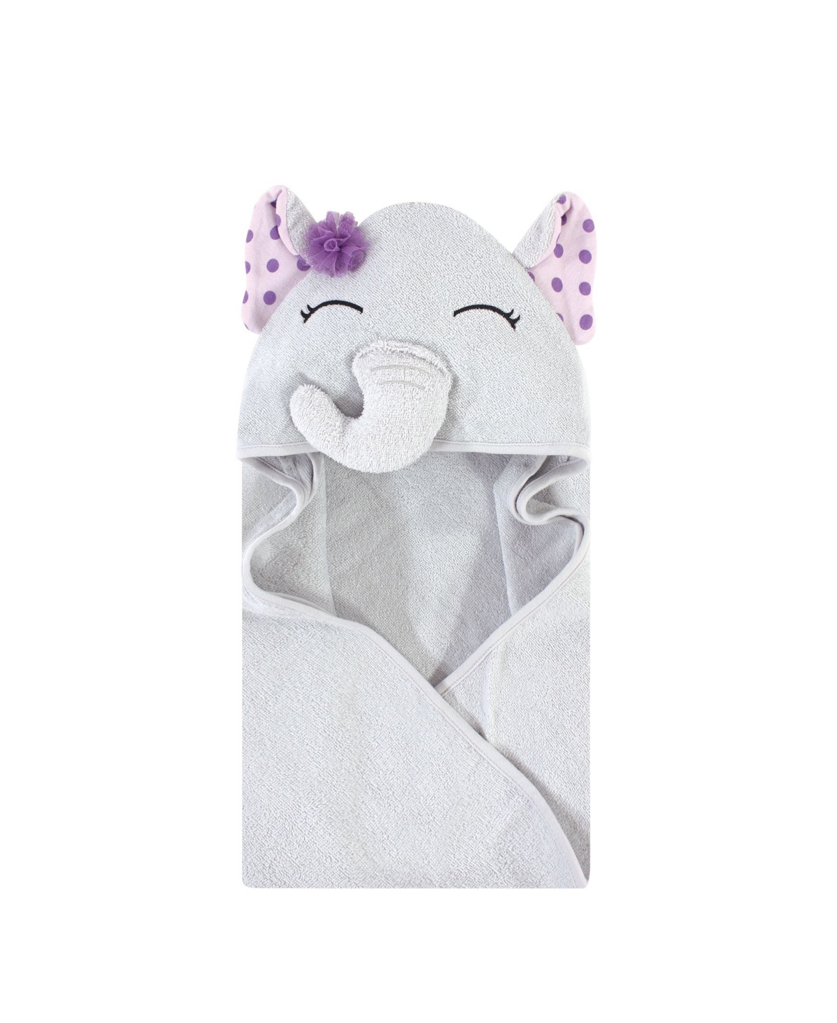 Hudson Baby Infant Girl Cotton Animal Face Hooded Towel, Floral Pretty Elephant, One Size