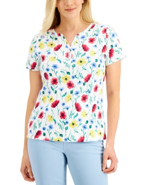 Karen Scott Petite Garden Short-Sleeve Henley Shirt Created for Macy's
