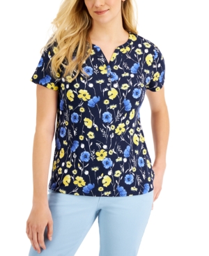 Karen Scott Petite Garden Short-Sleeve Henley Shirt Created for Macy's