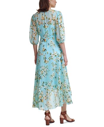 Calvin Klein Floral-Print Chiffon Maxi Dress - Macy's