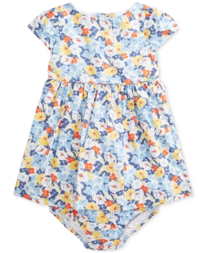 Ralph Lauren Baby Girls Floral-Print Cotton Poplin Dress & Bloomer Set