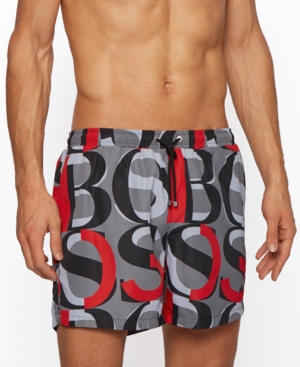 Hugo Boss Boss Men's Fanfin Logo-print Swim Shorts In Bright Red