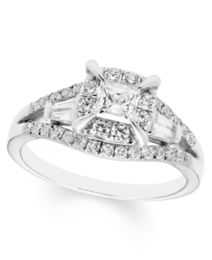 Diamond Princess Halo Engagement Ring (1 ct tw) in 14K White Gold