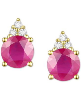 Sapphire (7/8 ct. t.w.) & Diamond Accent Stud Earrings in 14k Yellow Gold (Also in Emerald, Ruby, Morganite & Tanzanite)