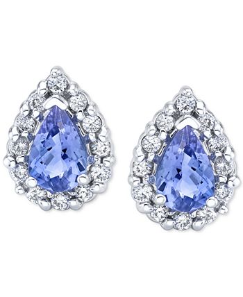 Macy's - Tanzanite (7/8 ct. t.w.) & Diamond (1/4 ct. t.w.) Halo Stud Earrings in 14k White Gold
