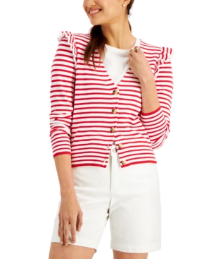 Charter Club Striped Ruffled Cardigan Created for Macy's