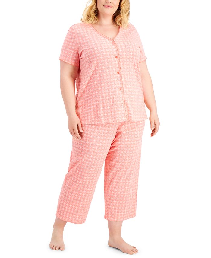 Charter Club Plus Size Cotton Capri Pant Pajama Set, Created for Macy's