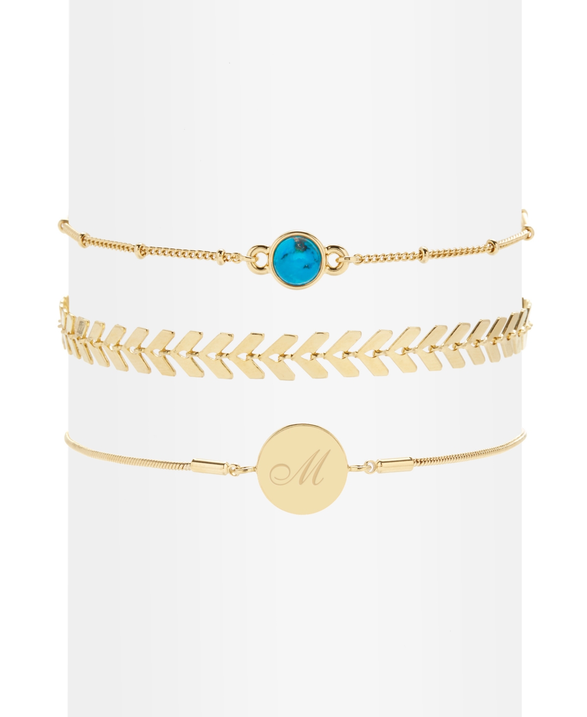 Wren Initial Turquoise Bracelet Set - Gold- O