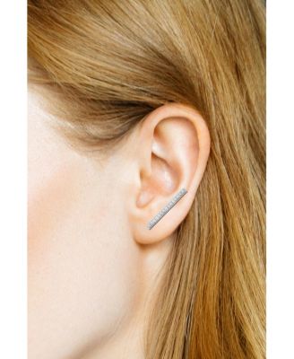 And Now This Cubic Zirconia Stud & Pave Bar Climber Earring in Silver Plate