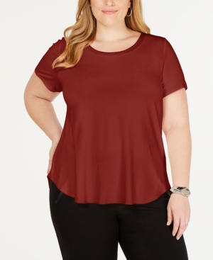 Alfani Plus Size Satin-trim High-low T-shirt, Created For Macy's In Cardinal Rouge