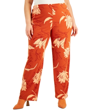 Alfani Plus Size Printed Straight-leg Pants, Created For Macy's In Red Lily Floret