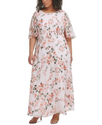 Calvin Klein Plus Size Floral-Print Empire-Waist Flutter-Sleeve Dress