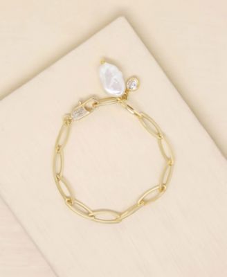 Gold Plated Paperclip Chain Bracelet with Pearl