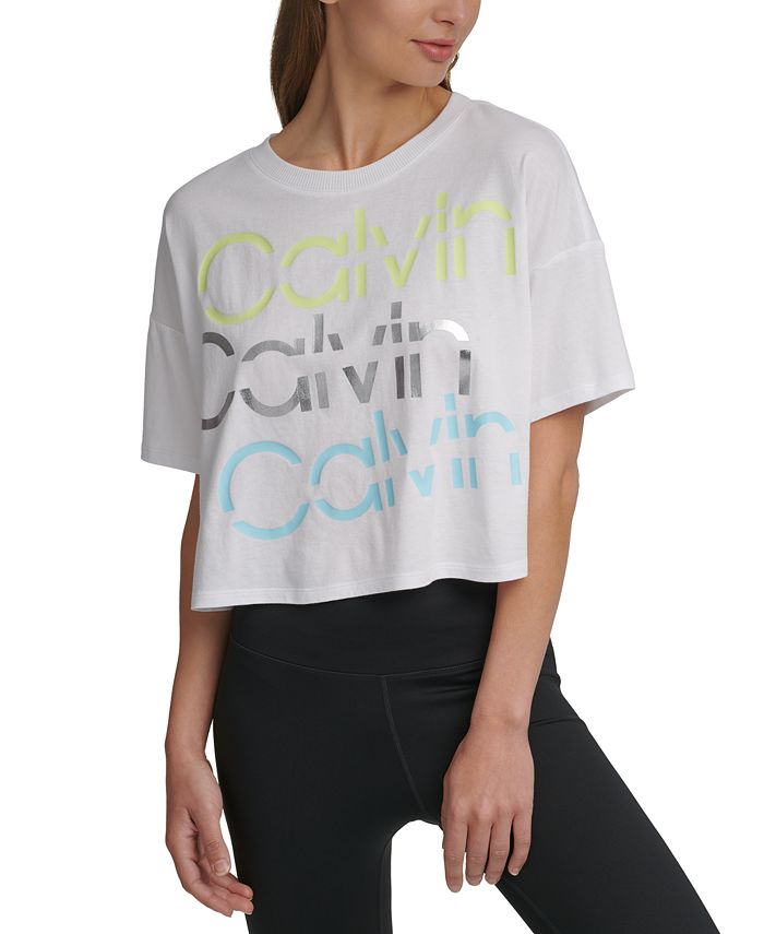 Calvin Klein Sliced Logo Cropped T-Shirt & Reviews - Tops - Women - Macy's