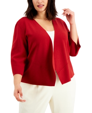 Alfani Plus Size Cozy Open-front Cardigan, Created For Macy's In Cardinal Rouge