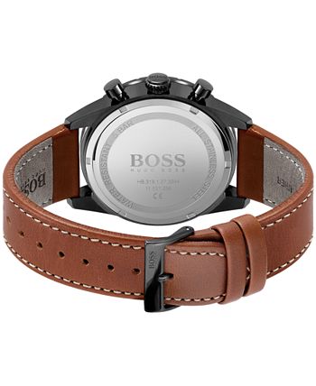 BOSS - Men's Chronograph Pilot Brown Leather Strap Watch 44mm