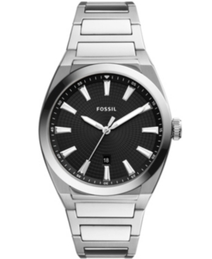 Fossil Men's Everett Silver-tone Stainless Steel Bracelet Watch 42mm In Black/silver