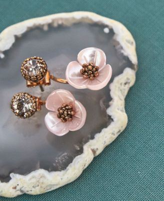 Gold-Tone White Flower Front and Back Earrings