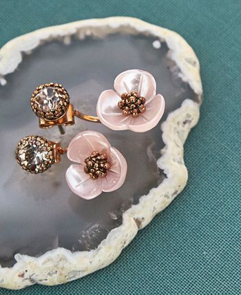 lonna & lilly - Gold-Tone White Flower Front and Back Earrings