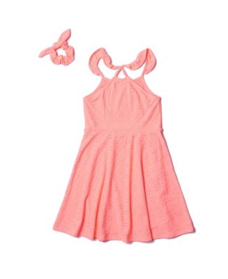Epic Threads Big Girls Solid Eyelet Dress with Matching Scrunchie - Macy's