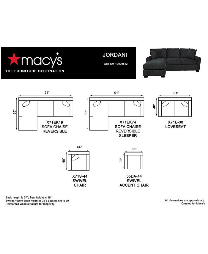 Furniture CLOSEOUT! Jordani 91" Fabric Sofa with Reversible Chaise