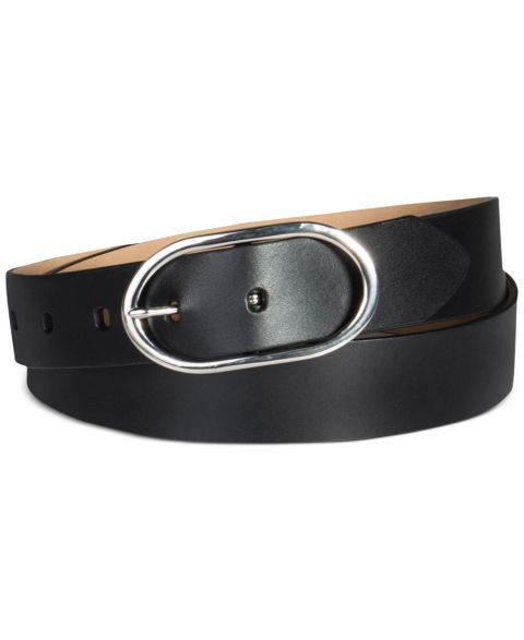 Женский ремень Calvin Klein Oval Center Bar Buckle Dress Belt, цвет: Чёрный