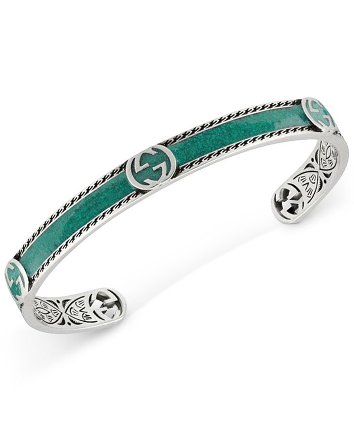 Gucci Turquoise Enamel Double G Cuff Bangle Bracelet in Sterling