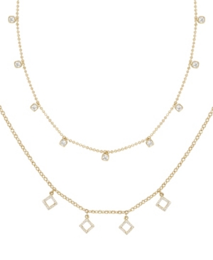 Ettika Geo Charm Layering Crystal Necklace Set Of 2 In Gold Plated