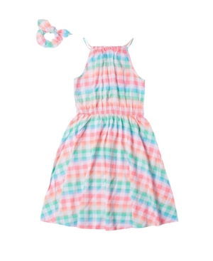 Girls 7-16 High Neck Challis Dress with Matching Scrunchie